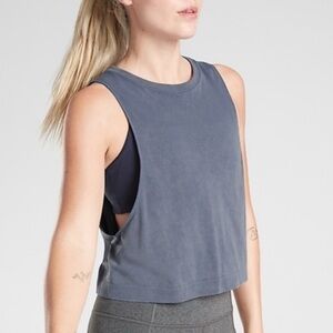Athleta Crop Muscle Tank Top Women's XS  Mineral Wash Iron Blue Workout Stretch